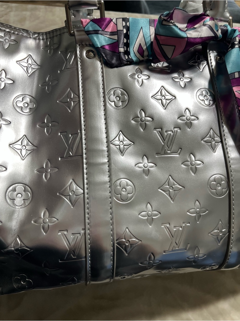 Louis Vuitton Silver Monogram Speedy with Multicolor Scarf Accent - Picture 2 of 16